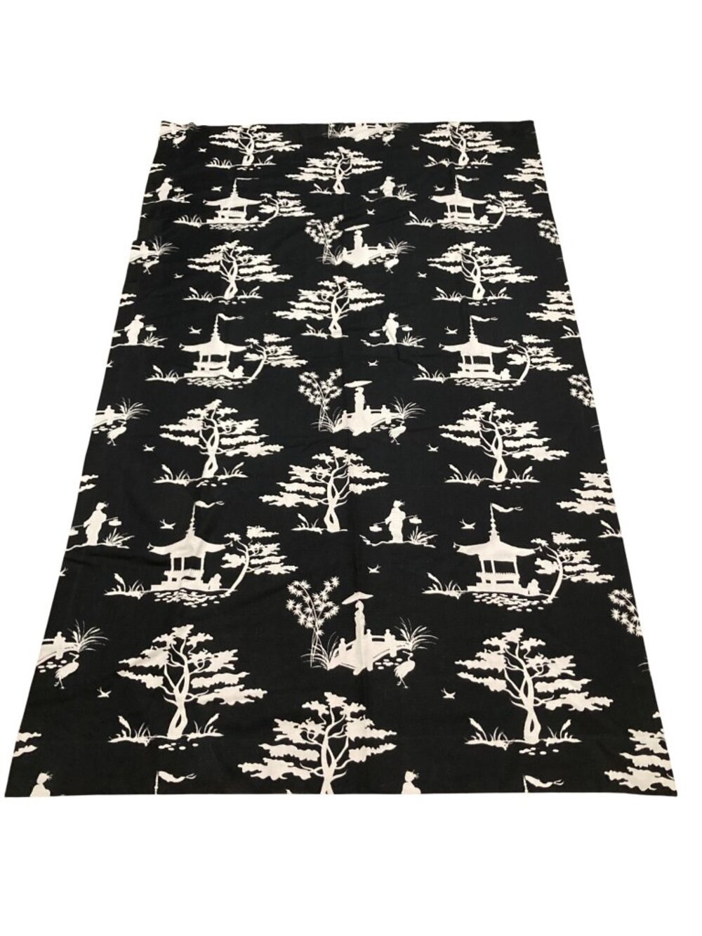 Vintage Chinoiseries Asian Pagoda Black And White Set Of 2 Curtains 79"x49"